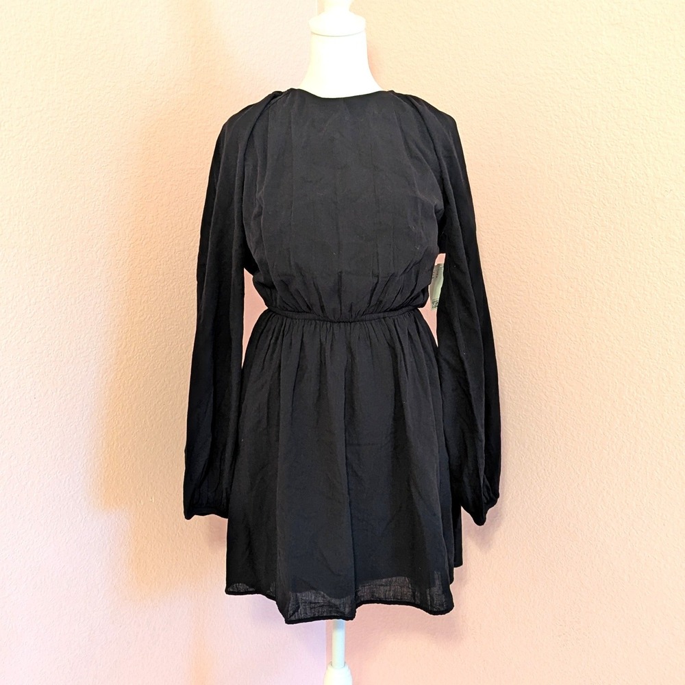 H&M Divided Black Open Back Long Sleeve Mini Dress NWT Size L